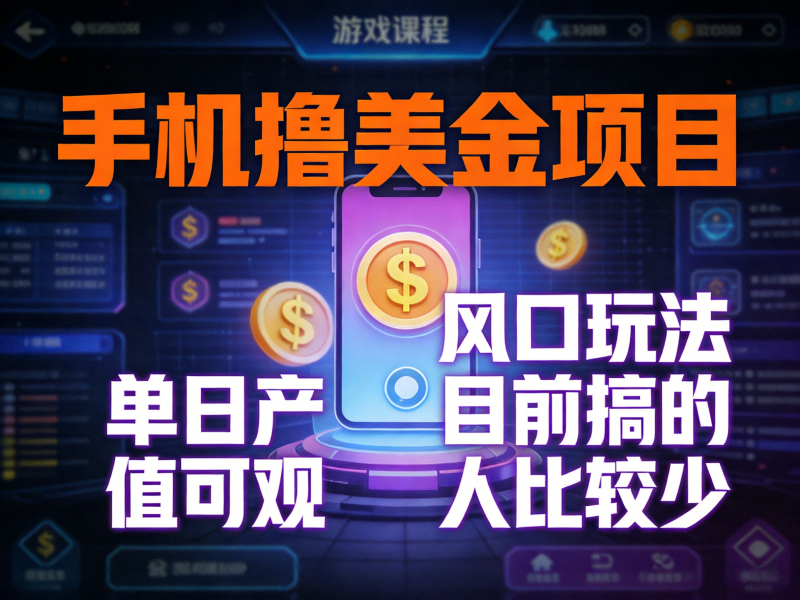 手机撸美金项目，单日产值可观，风口玩法目前搞的人比较少