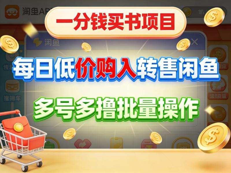 一分钱买书项目，每日低价购入转售闲鱼，多号多撸批量操作