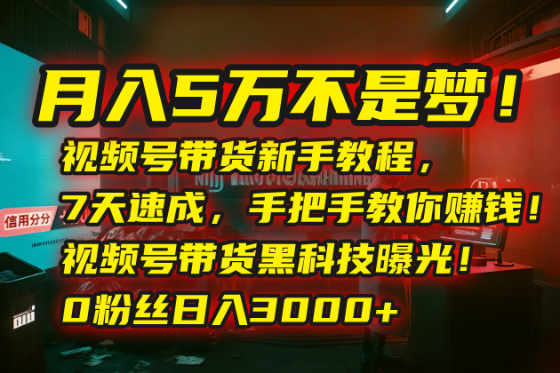 <span style='color:#078a00'>月入5万不是梦！视频号带货新手教程，7天速成，手把手教你赚钱！视频号</span>