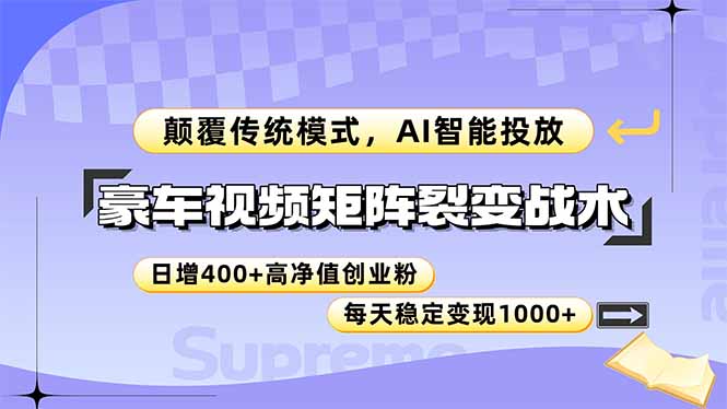 <span style='color:#bd7800'>豪车视频矩阵裂变战术，颠覆传统模式，AI智能投放，日增400+高净值创业</span>