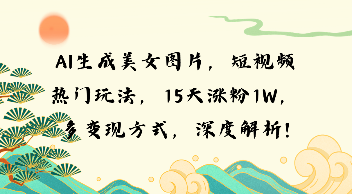 <span style='color:#a100e0'>AI生成美女图片，短视频热门玩法，15天涨粉1W，多变现方式，深度解析</span>