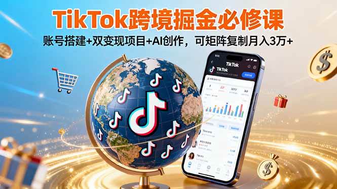 TikTo跨境掘金必修课，账号搭建+双变现项目+AI创作，可矩阵复制+