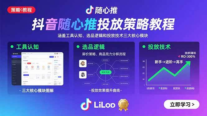 抖音随心推投放策略教程:涵盖工具认知、选品逻辑和投放技术三大核心模块