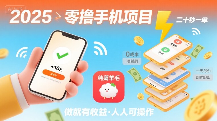 零撸手机项目,二十秒一单,纯薅羊毛 一天2张+做就有【揭秘】