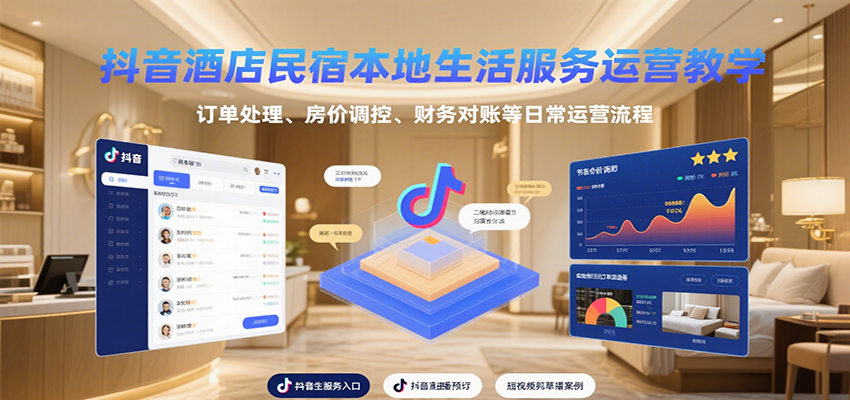 抖音酒店民宿本地生活服务运营教学,订单处理、房价调控、财务对账等日常运营流程