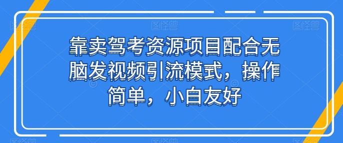 驾考资源项目结合视频引流模式，操作流程简单易学，新手也能快速掌握方法
