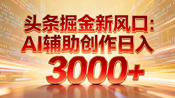 （16427期）头条掘金新风口：AI辅助创作日入3000+，矩阵玩法当天启动隔天见效