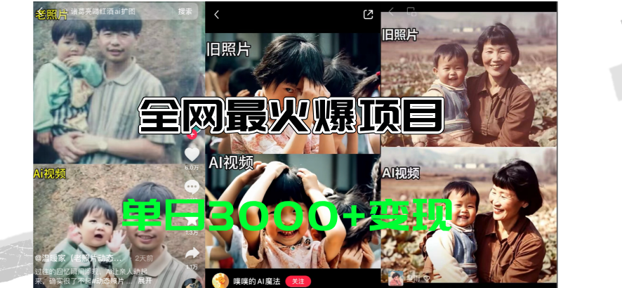 (11546期)全网爆火的AI让老照片动起来教程,蹭热点日赚3000+,内含免费工具一键…