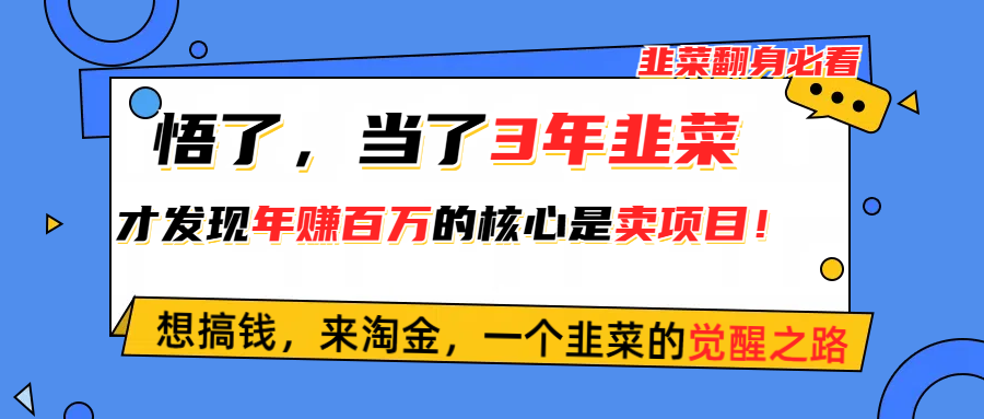 (10759期)悟了,当了3年韭菜,才发现网赚圈年赚100万的核心是卖项目,含泪分享! (10759期)悟了,当了3年韭菜,才发现网赚圈年赚100万的核心是卖项目,含泪分享!