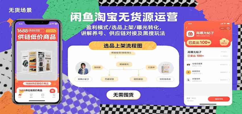闲鱼淘宝无货源运营：盈利模式/选品上架/曝光转化，讲解养号、供应链对接及黑搜玩法