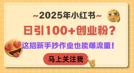 2025小红书创业粉引流秘籍、新手轻松复制爆款、日增精准流量破百