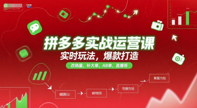 拼多多实战运营课、实时玩法与爆款打造、改销量补大单及直播策略