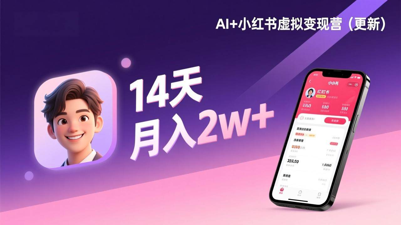 AI赋能小红书变现、14天掌握选品笔记成交、打造自动化月入2万事业