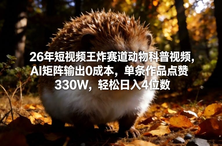 动物科普视频成新风口、AI矩阵零成本批量产出、单条爆款引流日入过千