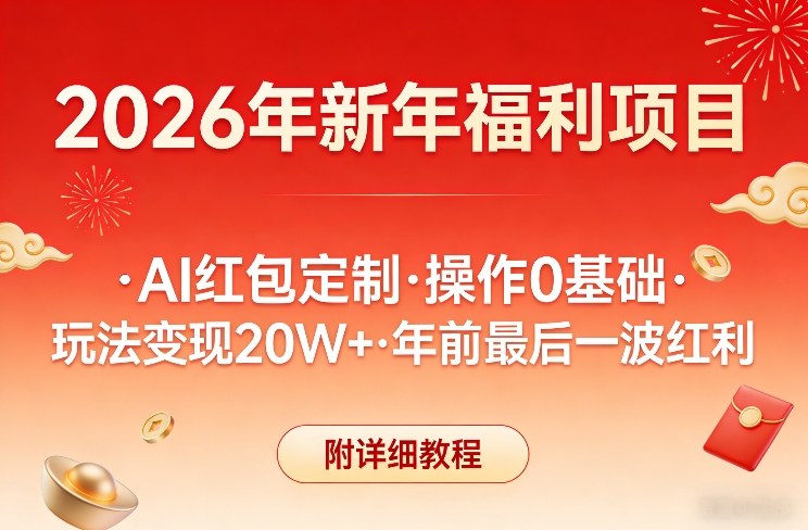新年AI红包定制、零基础操作易上手、变现玩法创收20万