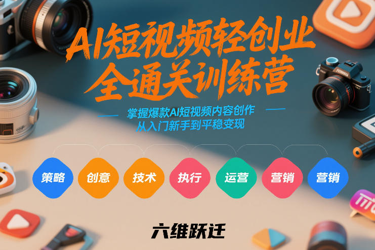 AI短视频轻创业训练营、掌握爆款内容创作、新手入门到平稳变现六维跃迁