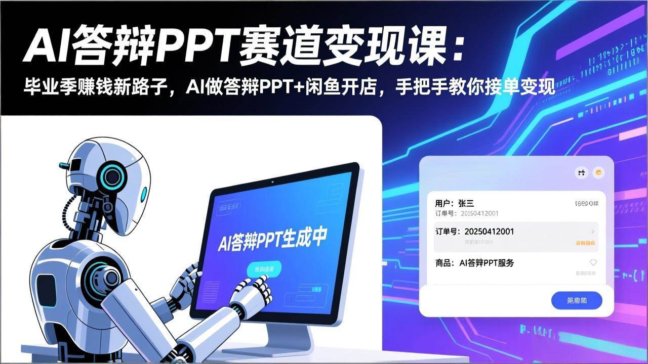 AI答辩PPT变现课、闲鱼开店接单指南、毕业季赚钱新路子