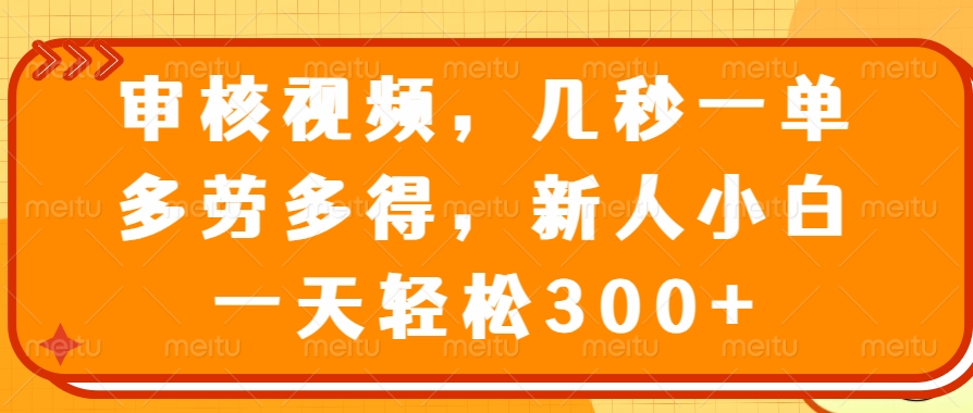 审核视频，几秒一单，多劳多得，新人小白一天轻松300+ - 猎人社区-猎人社区