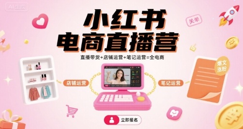 小红书电商直播营，直播带货+店铺运营+笔记运营=全电商-猎人社区