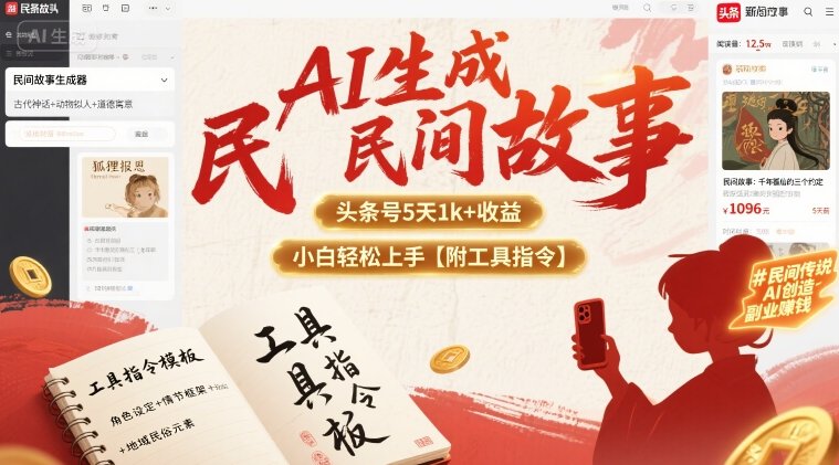 AI生成民间故事，头条号5天1k+，小白轻松上手【附工具指令】 - 猎人社区-猎人社区