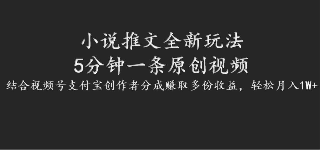 小说推文全新玩法，5分钟一条原创视频，结合视频号支付宝创作者分成赚取多份收益 - 猎人社区-猎人社区