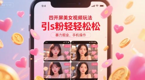 四开屏美女视频玩法，引s粉轻轻松松，暴力掘金，手机操作【揭秘】 - 猎人社区-猎人社区