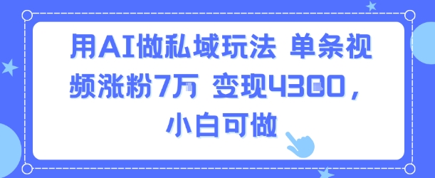 用AI做私域玩法，单条视频涨粉7W变现4.3k，小白可做-猎人社区