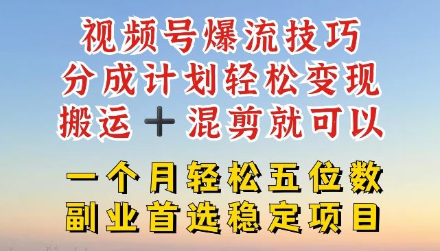 视频号爆流技巧，分成计划轻松变现，搬运 +混剪就可以，一个月轻松五位数稳定项目【揭秘】 - 猎人社区-猎人社区