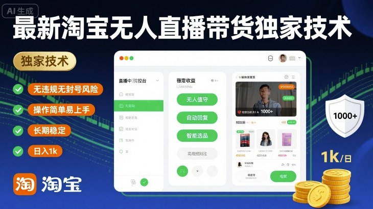 最新淘宝无人直播带货独家技术，无违规无封号风险，操作简单易上手，长期稳定日入1k【揭秘】-猎人社区