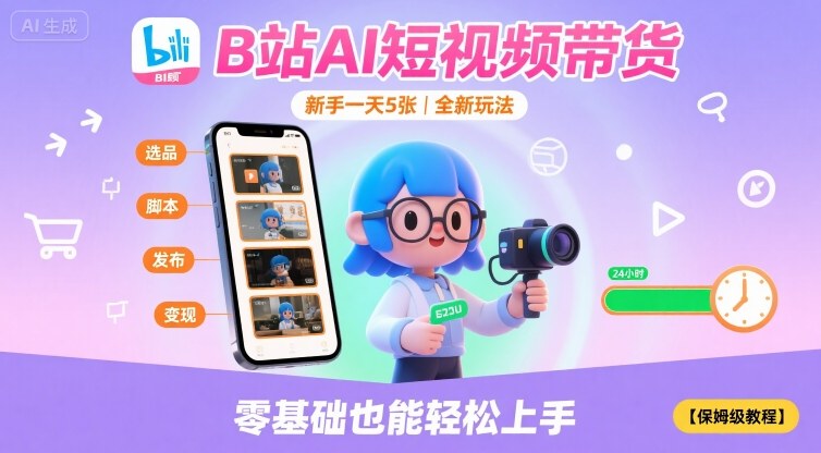 B站AI短视频带货，新手一天5张，全新玩法【保姆级教程】 - 猎人社区-猎人社区
