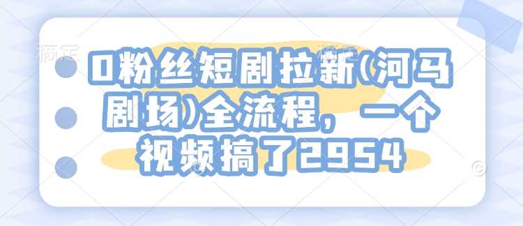 0粉丝短剧拉新(河马剧场)全流程，一个视频搞了2954 - 猎人社区-猎人社区