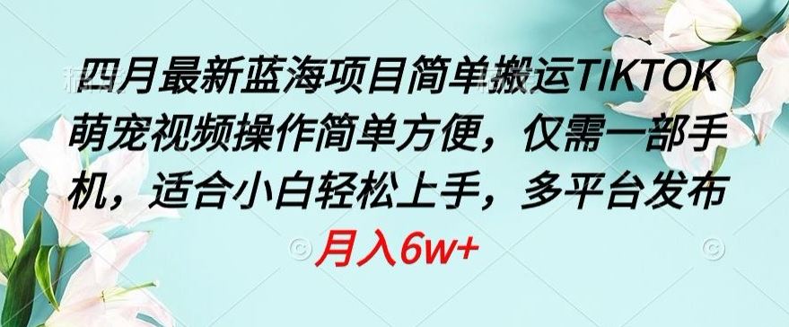 四月最新蓝海项目，简单搬运TIKTOK萌宠视频，操作简单方便，仅需一部手机【揭秘】 - 猎人社区-猎人社区
