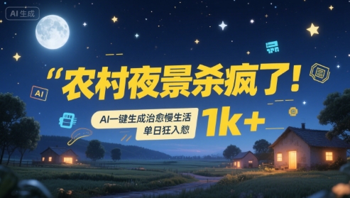 农村夜景杀疯了！AI一键生成治愈系慢生活，单日狂入1k+ - 猎人社区-猎人社区