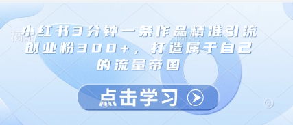 小红书3分钟一条作品精准引流创业粉300+，打造属于自己的流量帝国 - 猎人社区-猎人社区