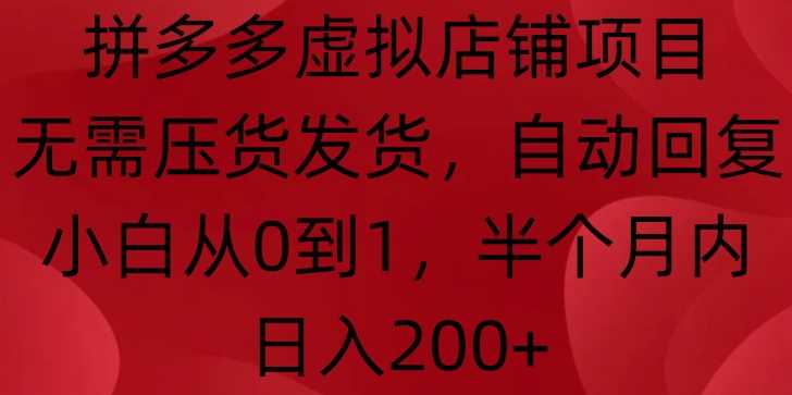 拼多多虚拟店铺项目，无需压货发货，自动回复，小白从0到1，半个月内日入200+【揭秘】 - 猎人社区-猎人社区