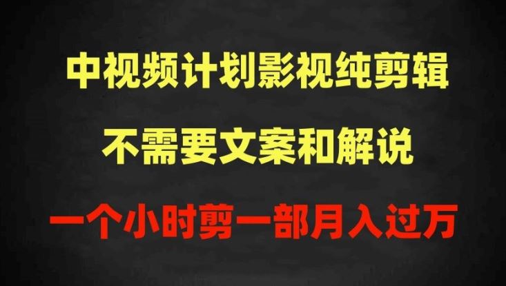 中视频计划影视纯剪辑，不需要文案和解说，一个小时剪一部，100%过原创月入过万【揭秘】-猎人社区