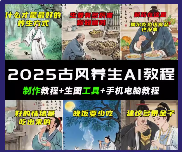 抖音AI古风养生视频教程日入五张 轻松涨粉 10W+ - 猎人社区-猎人社区