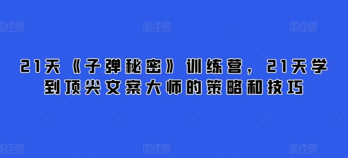 21天《子弹秘密》训练营，21天学到顶尖文案大师的策略和技巧 - 猎人社区-猎人社区