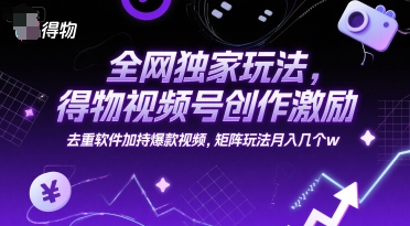 全网独家玩法，得物视频号创作激励 去重软件加持爆款视频，矩阵玩法月入几个w【揭秘】 - 猎人社区-猎人社区