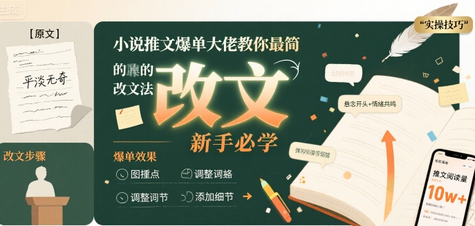 小说推文爆单大佬教你最简单的改文方法实操课，新手必学 - 猎人社区-猎人社区
