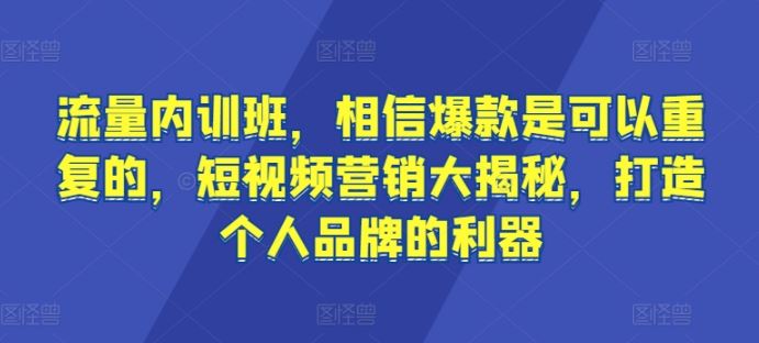 流量内训班，相信爆款是可以重复的，短视频营销大揭秘，打造个人品牌的利器-猎人社区