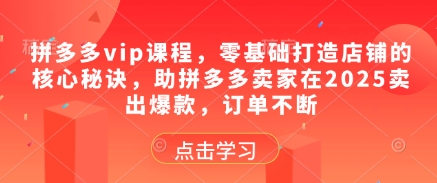 拼多多vip课程，零基础打造店铺的核心秘诀，助拼多多卖家在2025卖出爆款，订单不断-猎人社区
