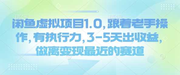 闲鱼虚拟项目1.0，跟着老手操作，有执行力，3-5天出收益，做离变现最近的赛道 - 猎人社区-猎人社区