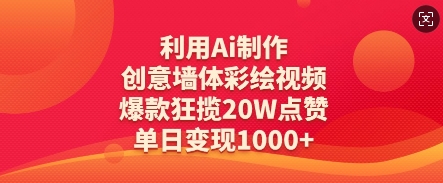 利用Ai制作创意墙体彩绘视频，爆款狂揽20W点赞，单日变现数张 - 猎人社区-猎人社区