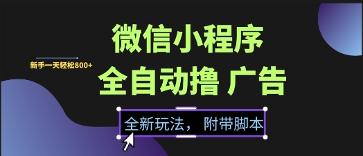 微信小程序全自动撸广告项目，彻底解决没流量的问题，新手一天8张+【揭秘】 - 猎人社区-猎人社区