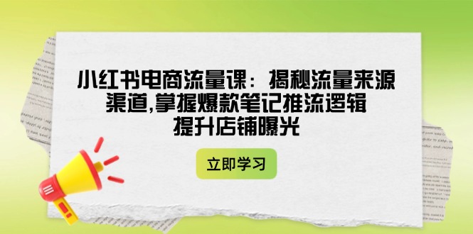 小红书电商流量课：揭秘流量来源渠道,掌握爆款笔记推流逻辑,提升店铺曝光-猎人社区