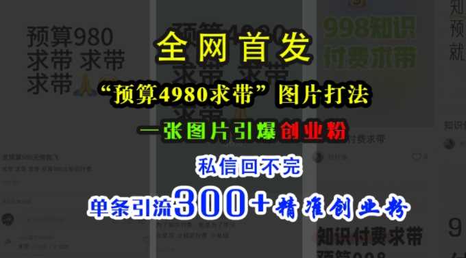 小红书“预算4980带我飞”图片打法，一张图片引爆创业粉，私信回不完，单条引流300+精准创业粉 - 猎人社区-猎人社区