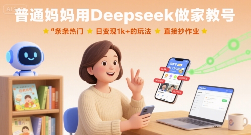 普通妈妈用Deepseek做家教号，条条热门，日变现1k+的玩法，直接抄作业-猎人社区