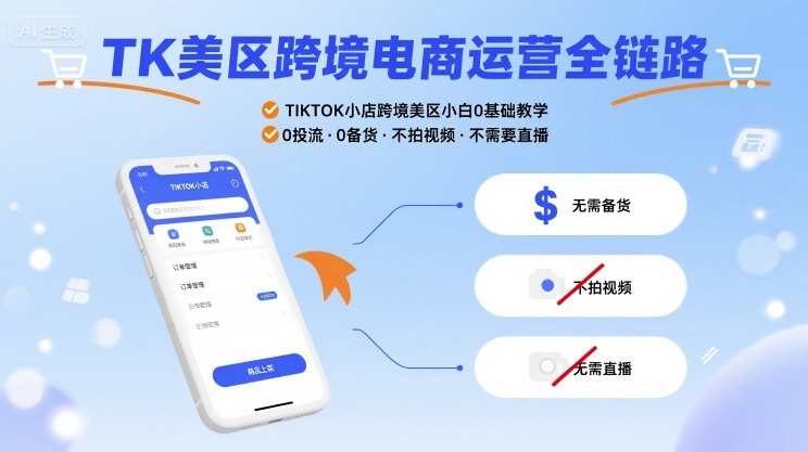 TK美区跨境电商运营全链路，TIKTOK小店跨境美区小白0基础教学，0投流0备货不拍视频不需要直播 - 猎人社区-猎人社区