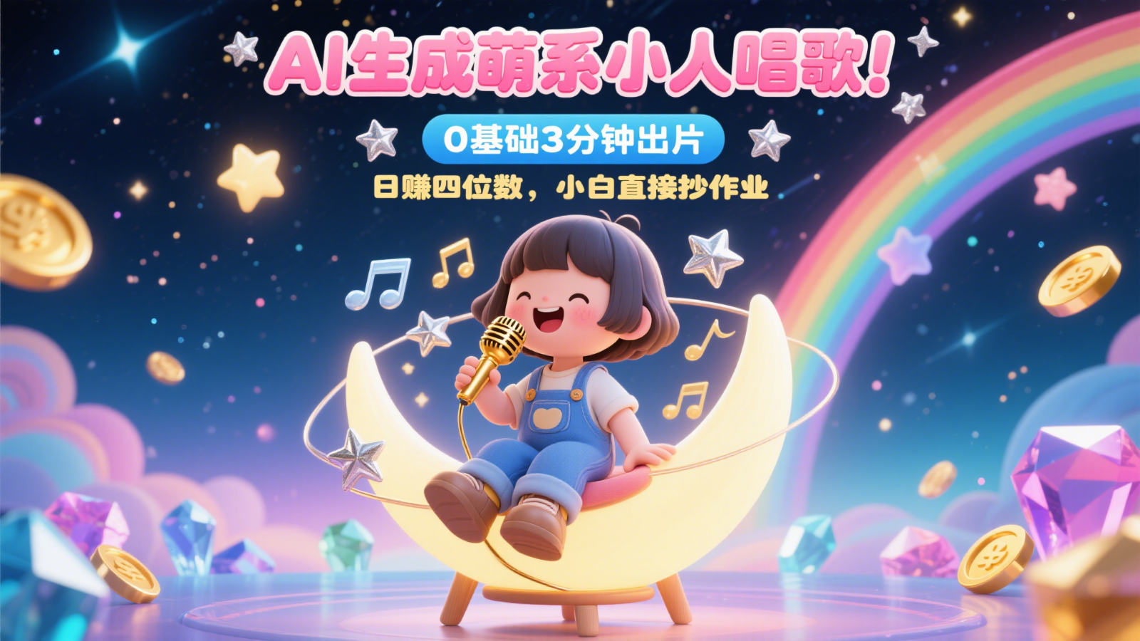 AI生成萌系小人唱歌！0基础3分钟出片，28个作品涨粉9万，日赚四位数，小白直接抄作业 - 猎人社区-猎人社区